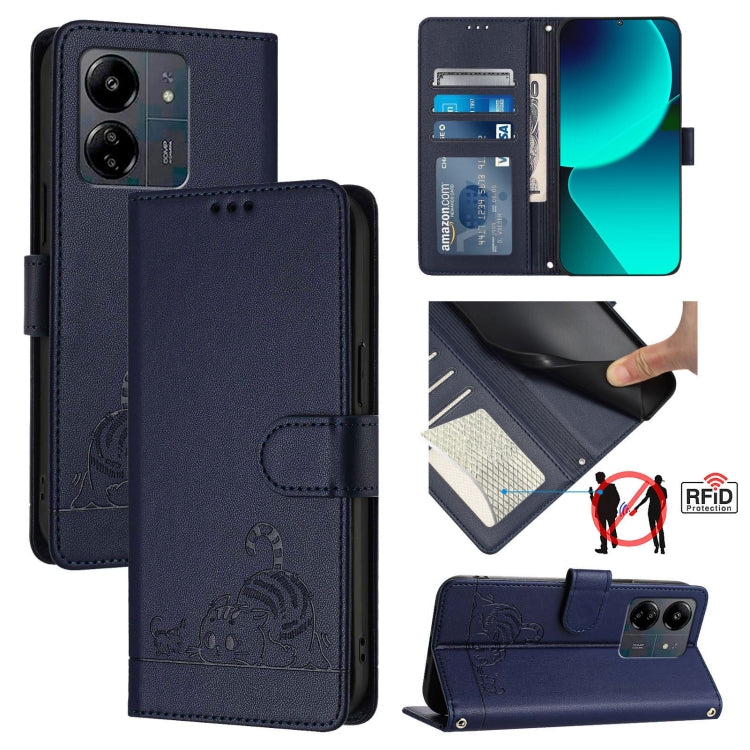 Cat Rat Embossed Pattern RFID Leather Phone Case with Lanyard, For Xiaomi A3 4G Global, For  Xiaomi POCO C61 4G Global, For Xiaomi Redmi 13C 4G Global, For Xiaomi POCO C65 Global, For Xiaomi POCO M6 5G Global, For Xiaomi Redmi K60 Ultra                ...