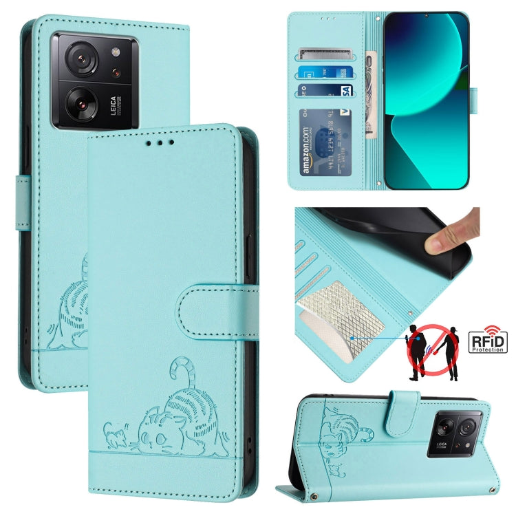 Cat Rat Embossed Pattern RFID Leather Phone Case with Lanyard, For Xiaomi A3 4G Global, For  Xiaomi POCO C61 4G Global, For Xiaomi Redmi 13C 4G Global, For Xiaomi POCO C65 Global, For Xiaomi POCO M6 5G Global, For Xiaomi Redmi K60 Ultra                ...