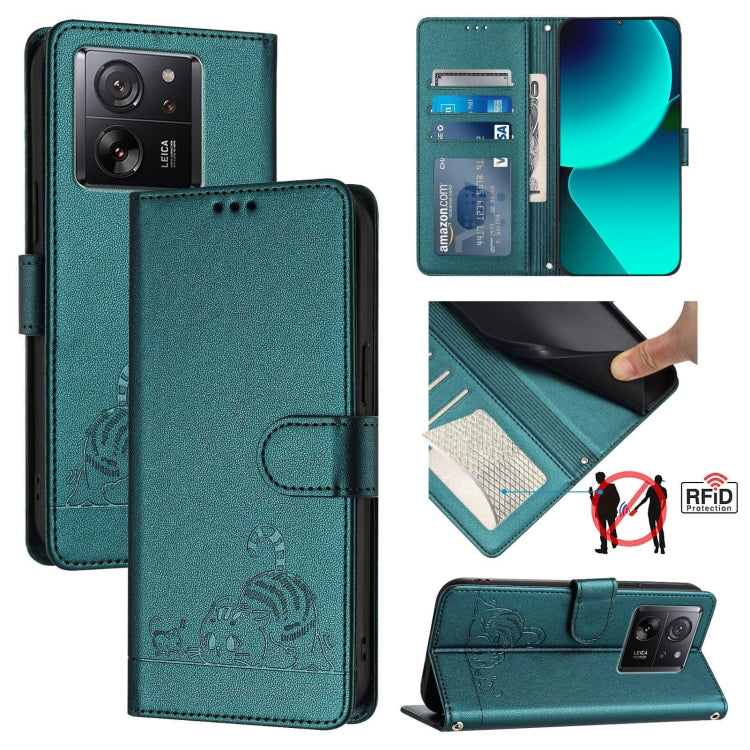 Cat Rat Embossed Pattern RFID Leather Phone Case with Lanyard, For Xiaomi A3 4G Global, For  Xiaomi POCO C61 4G Global, For Xiaomi Redmi 13C 4G Global, For Xiaomi POCO C65 Global, For Xiaomi POCO M6 5G Global, For Xiaomi Redmi K60 Ultra                ...