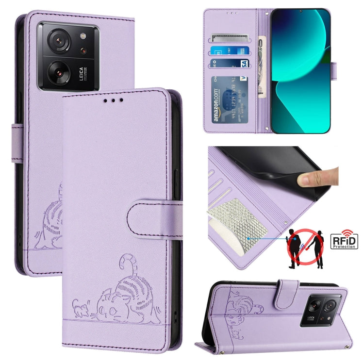 Cat Rat Embossed Pattern RFID Leather Phone Case with Lanyard, For Xiaomi A3 4G Global, For  Xiaomi POCO C61 4G Global, For Xiaomi Redmi 13C 4G Global, For Xiaomi POCO C65 Global, For Xiaomi POCO M6 5G Global, For Xiaomi Redmi K60 Ultra                ...