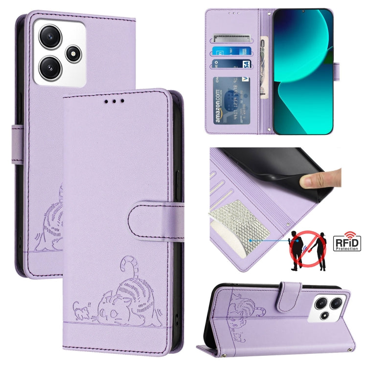 Cat Rat Embossed Pattern RFID Leather Phone Case with Lanyard, For Xiaomi A3 4G Global, For  Xiaomi POCO C61 4G Global, For Xiaomi Redmi 13C 4G Global, For Xiaomi POCO C65 Global, For Xiaomi POCO M6 5G Global, For Xiaomi Redmi K60 Ultra                ...