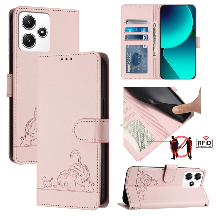 Cat Rat Embossed Pattern RFID Leather Phone Case with Lanyard, For Xiaomi Redmi 12 5G Global, For Xiaomi 13T 5G Global, For Xiaomi 13T Pro 5G Global, For Xiaomi Redmi 12 4G India, For Xiaomi Redmi Note 11T Pro+ 5G, For Xiaomi POCO X4 GT 5G             ...