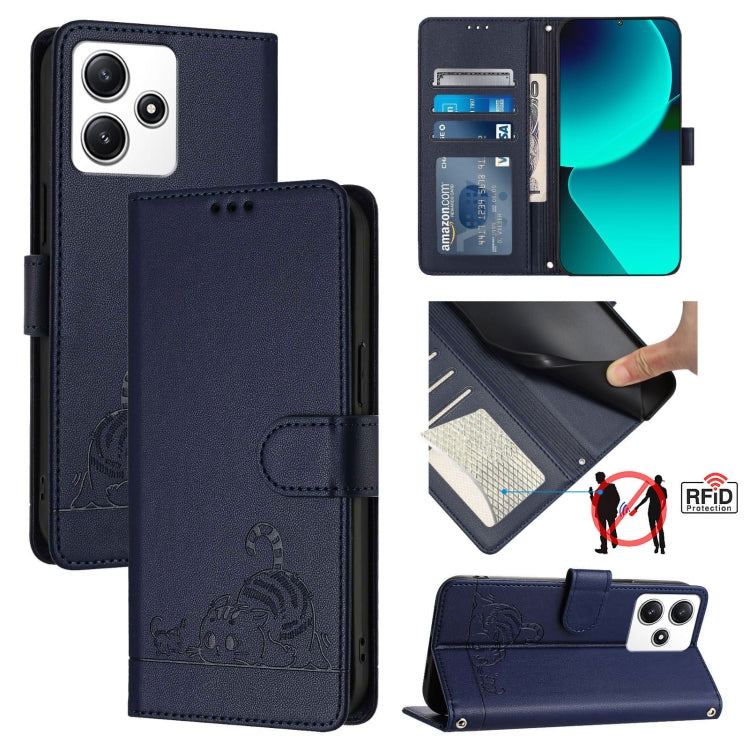 Cat Rat Embossed Pattern RFID Leather Phone Case with Lanyard, For Xiaomi Redmi 12 5G Global, For Xiaomi 13T 5G Global, For Xiaomi 13T Pro 5G Global, For Xiaomi Redmi 12 4G India, For Xiaomi Redmi Note 11T Pro+ 5G, For Xiaomi POCO X4 GT 5G             ...