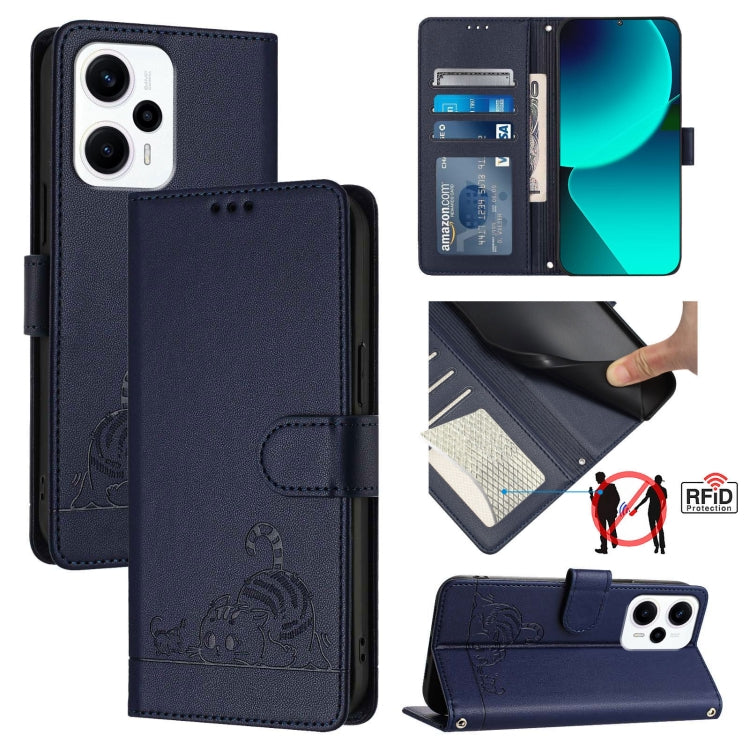 Cat Rat Embossed Pattern RFID Leather Phone Case with Lanyard, For Xiaomi Redmi 12 5G Global, For Xiaomi 13T 5G Global, For Xiaomi 13T Pro 5G Global, For Xiaomi Redmi 12 4G India, For Xiaomi Redmi Note 11T Pro+ 5G, For Xiaomi POCO X4 GT 5G             ...