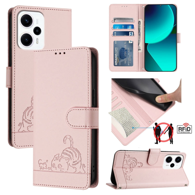 Cat Rat Embossed Pattern RFID Leather Phone Case with Lanyard, For Xiaomi Redmi 12 5G Global, For Xiaomi 13T 5G Global, For Xiaomi 13T Pro 5G Global, For Xiaomi Redmi 12 4G India, For Xiaomi Redmi Note 11T Pro+ 5G, For Xiaomi POCO X4 GT 5G             ...
