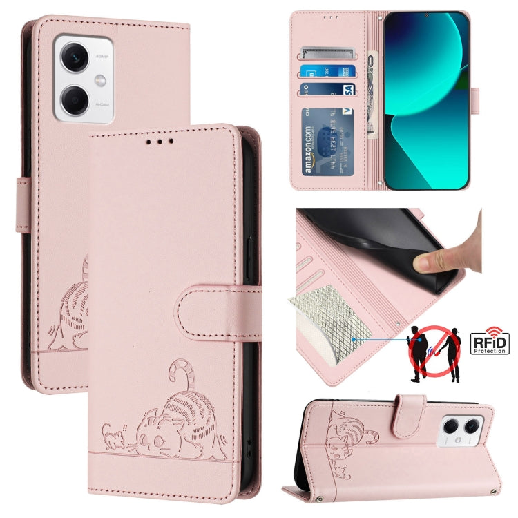 Cat Rat Embossed Pattern RFID Leather Phone Case with Lanyard, For Xiaomi Redmi Note 12 5G Global, For Xiaomi POCO X5, For Xiaomi Redmi Note 12 Turbo 5G, For Xiaomi POCO F5 Pro, For Xiaomi Redmi Note 11 4G Global, For Xiaomi Redmi Note 11S 4G Global   ...