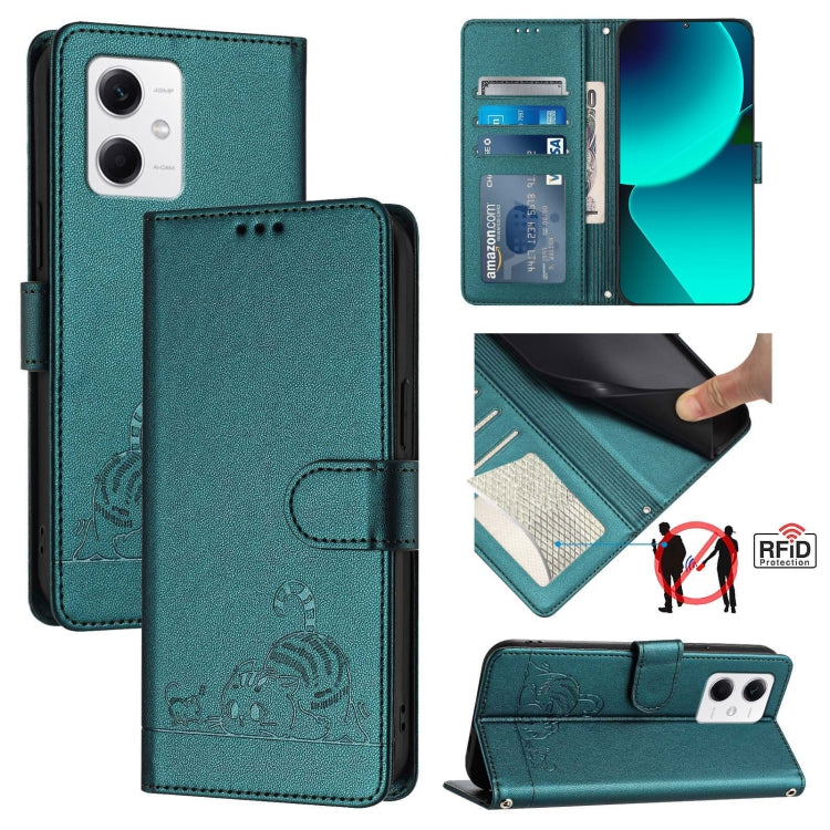 Cat Rat Embossed Pattern RFID Leather Phone Case with Lanyard, For Xiaomi Redmi Note 12 5G Global, For Xiaomi POCO X5, For Xiaomi Redmi Note 12 Turbo 5G, For Xiaomi POCO F5 Pro, For Xiaomi Redmi Note 11 4G Global, For Xiaomi Redmi Note 11S 4G Global   ...