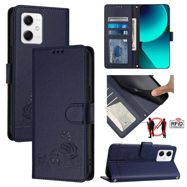 Cat Rat Embossed Pattern RFID Leather Phone Case with Lanyard, For Xiaomi Redmi Note 12 5G Global, For Xiaomi POCO X5, For Xiaomi Redmi Note 12 Turbo 5G, For Xiaomi POCO F5 Pro, For Xiaomi Redmi Note 11 4G Global, For Xiaomi Redmi Note 11S 4G Global   ...