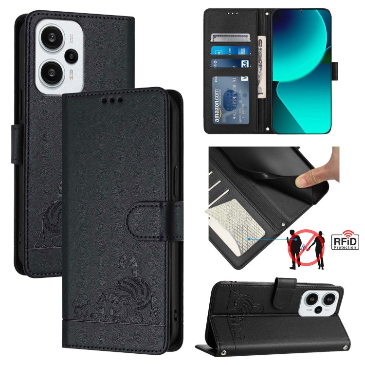 Cat Rat Embossed Pattern RFID Leather Phone Case with Lanyard, For Xiaomi Redmi Note 12 5G Global, For Xiaomi POCO X5, For Xiaomi Redmi Note 12 Turbo 5G, For Xiaomi POCO F5 Pro, For Xiaomi Redmi Note 11 4G Global, For Xiaomi Redmi Note 11S 4G Global   ...