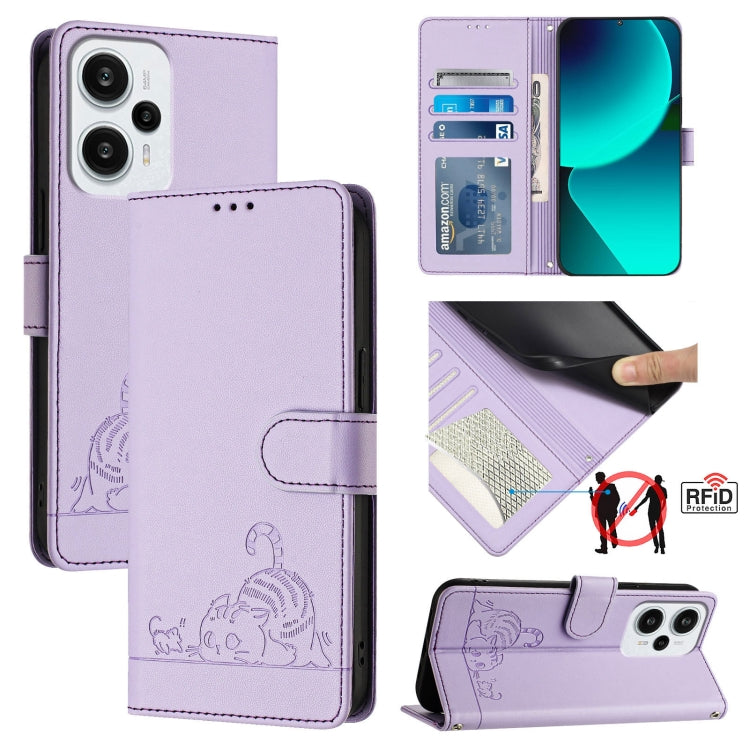 Cat Rat Embossed Pattern RFID Leather Phone Case with Lanyard, For Xiaomi Redmi Note 12 5G Global, For Xiaomi POCO X5, For Xiaomi Redmi Note 12 Turbo 5G, For Xiaomi POCO F5 Pro, For Xiaomi Redmi Note 11 4G Global, For Xiaomi Redmi Note 11S 4G Global   ...