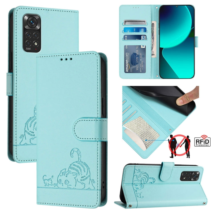 Cat Rat Embossed Pattern RFID Leather Phone Case with Lanyard, For Xiaomi Redmi Note 12 5G Global, For Xiaomi POCO X5, For Xiaomi Redmi Note 12 Turbo 5G, For Xiaomi POCO F5 Pro, For Xiaomi Redmi Note 11 4G Global, For Xiaomi Redmi Note 11S 4G Global   ...
