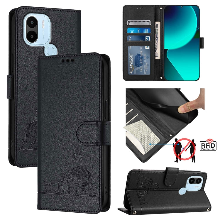 Cat Rat Embossed Pattern RFID Leather Phone Case with Lanyard, For Xiaomi POCO C50 4G, For Xiaomi Redmi A2+ / POCO C51, For Xiaomi Redmi Note 12 Pro 4G Global, For Xiaomi Redmi Note 12 4G Global, For Xiaomi Redmi A1 4G Global                           ...
