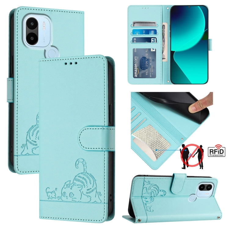 Cat Rat Embossed Pattern RFID Leather Phone Case with Lanyard, For Xiaomi POCO C50 4G, For Xiaomi Redmi A2+ / POCO C51, For Xiaomi Redmi Note 12 Pro 4G Global, For Xiaomi Redmi Note 12 4G Global, For Xiaomi Redmi A1 4G Global                           ...