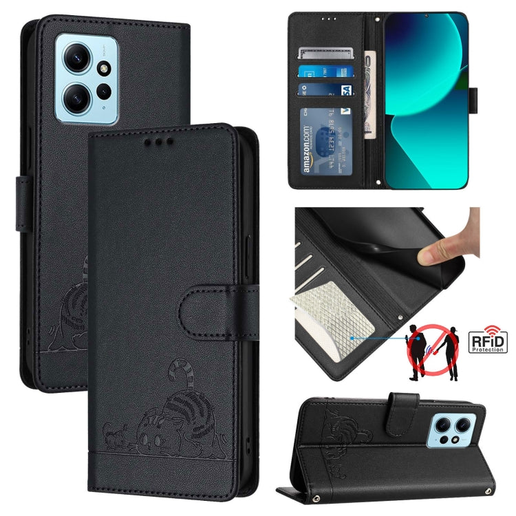 Cat Rat Embossed Pattern RFID Leather Phone Case with Lanyard, For Xiaomi POCO C50 4G, For Xiaomi Redmi A2+ / POCO C51, For Xiaomi Redmi Note 12 Pro 4G Global, For Xiaomi Redmi Note 12 4G Global, For Xiaomi Redmi A1 4G Global                           ...