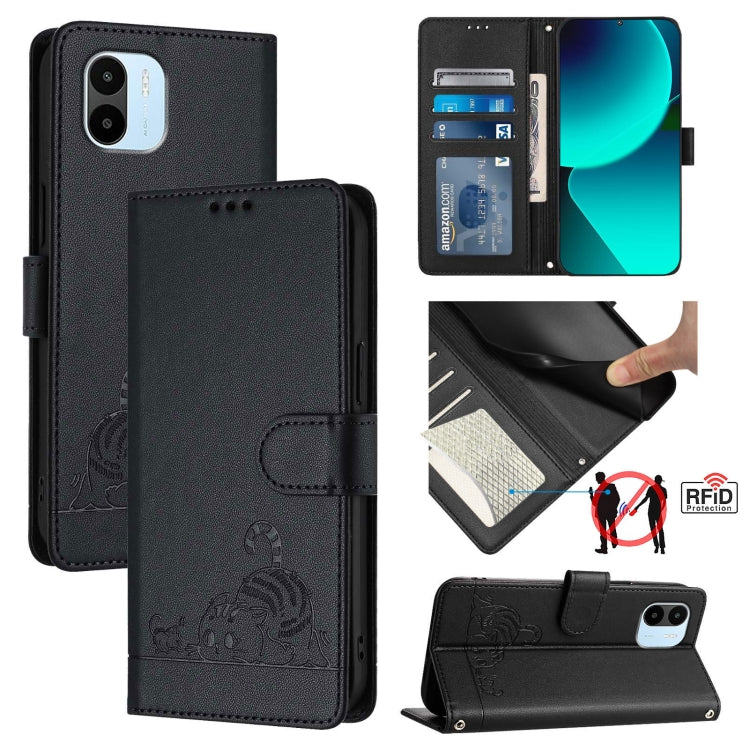 Cat Rat Embossed Pattern RFID Leather Phone Case with Lanyard, For Xiaomi POCO C50 4G, For Xiaomi Redmi A2+ / POCO C51, For Xiaomi Redmi Note 12 Pro 4G Global, For Xiaomi Redmi Note 12 4G Global, For Xiaomi Redmi A1 4G Global                           ...