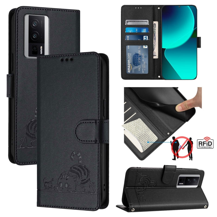 Cat Rat Embossed Pattern RFID Leather Phone Case with Lanyard, For Xiaomi POCO X5 Pro, For Xiaomi Redmi 12C / Redmi 11A, For Xiaomi Redmi K60 / K60 Pro, For Xiaomi Redmi 10 5G, For Xiaomi Redmi Note 11E 5G, For Xiaomi POCO M4 5G / POCO M5 4G           ...