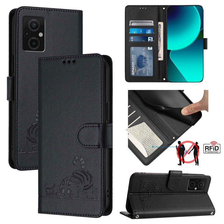 Cat Rat Embossed Pattern RFID Leather Phone Case with Lanyard, For Xiaomi POCO X5 Pro, For Xiaomi Redmi 12C / Redmi 11A, For Xiaomi Redmi K60 / K60 Pro, For Xiaomi Redmi 10 5G, For Xiaomi Redmi Note 11E 5G, For Xiaomi POCO M4 5G / POCO M5 4G           ...