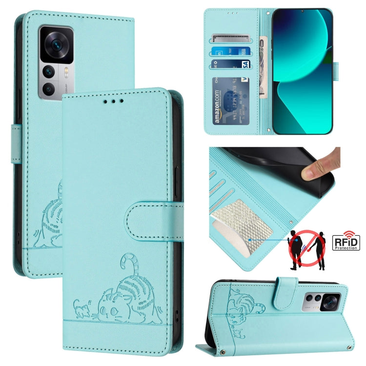 Cat Rat Embossed Pattern RFID Leather Phone Case with Lanyard, For Xiaomi Redmi 10 Prime+ 5G India, For Xiaomi Redmi Note 11R, For Xiaomi Redmi K50 Ultra, For  Xiaomi 12T / 12T Pro, For Xiaomi POCO M5S 4G, For Xiaomi Redmi Note 11 SE India             ...