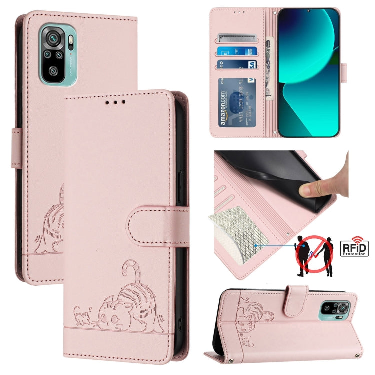 Cat Rat Embossed Pattern RFID Leather Phone Case with Lanyard, For Xiaomi Redmi 10 Prime+ 5G India, For Xiaomi Redmi Note 11R, For Xiaomi Redmi K50 Ultra, For  Xiaomi 12T / 12T Pro, For Xiaomi POCO M5S 4G, For Xiaomi Redmi Note 11 SE India             ...