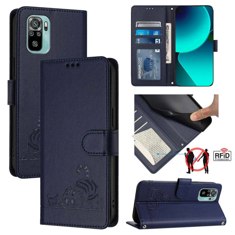 Cat Rat Embossed Pattern RFID Leather Phone Case with Lanyard, For Xiaomi Redmi 10 Prime+ 5G India, For Xiaomi Redmi Note 11R, For Xiaomi Redmi K50 Ultra, For  Xiaomi 12T / 12T Pro, For Xiaomi POCO M5S 4G, For Xiaomi Redmi Note 11 SE India             ...