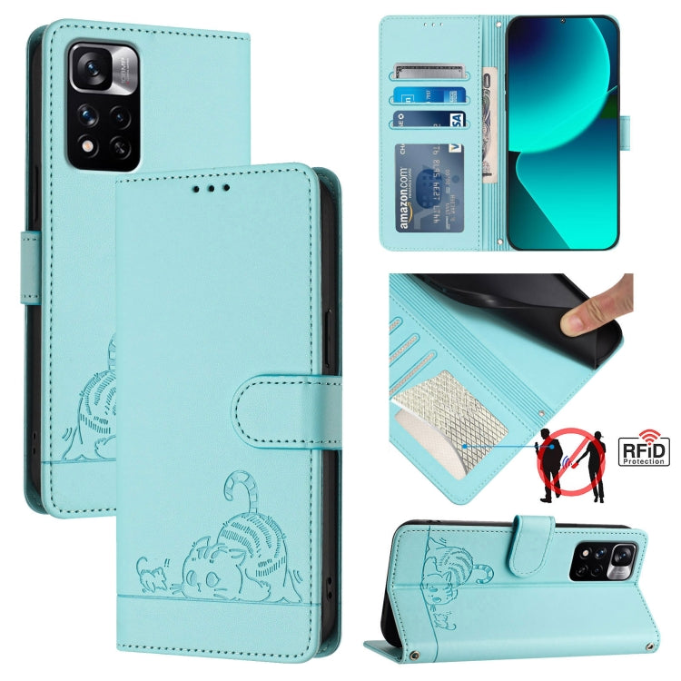 Cat Rat Embossed Pattern RFID Leather Phone Case with Lanyard, For Xiaomi Redmi 10 Prime+ 5G India, For Xiaomi Redmi Note 11R, For Xiaomi Redmi K50 Ultra, For  Xiaomi 12T / 12T Pro, For Xiaomi POCO M5S 4G, For Xiaomi Redmi Note 11 SE India             ...