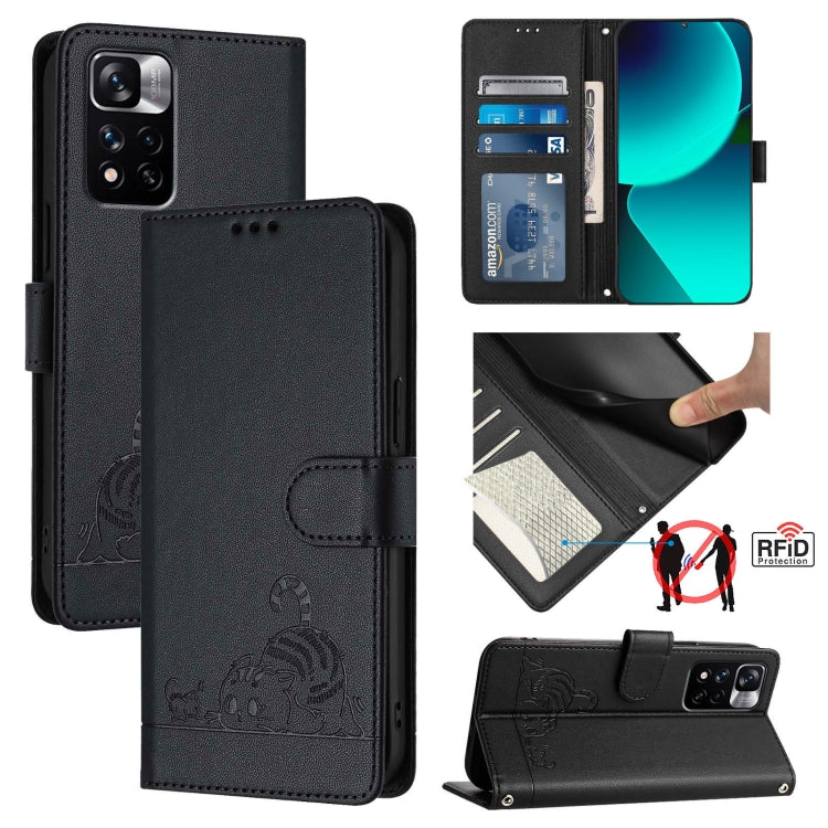 Cat Rat Embossed Pattern RFID Leather Phone Case with Lanyard, For Xiaomi Redmi 10 Prime+ 5G India, For Xiaomi Redmi Note 11R, For Xiaomi Redmi K50 Ultra, For  Xiaomi 12T / 12T Pro, For Xiaomi POCO M5S 4G, For Xiaomi Redmi Note 11 SE India             ...
