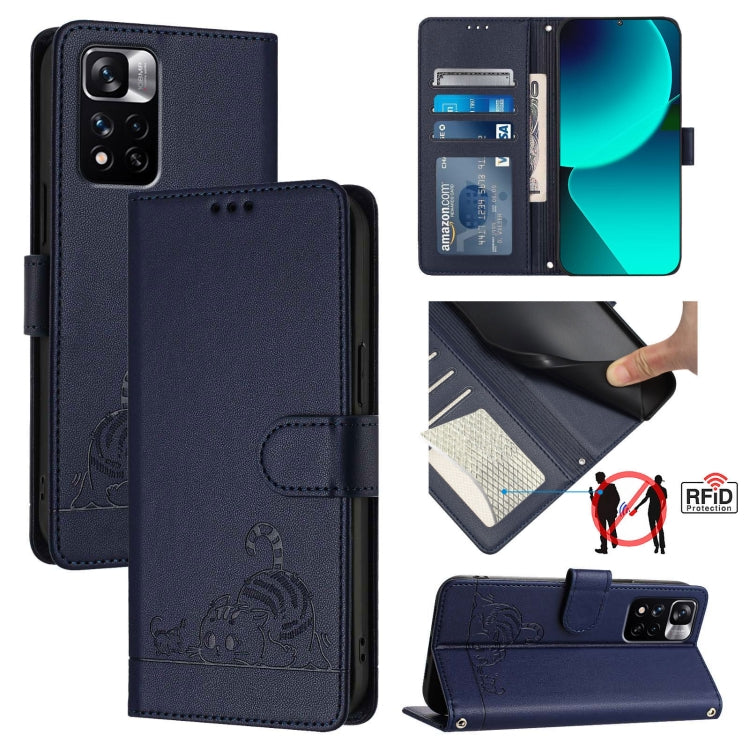 Cat Rat Embossed Pattern RFID Leather Phone Case with Lanyard, For Xiaomi Redmi 10 Prime+ 5G India, For Xiaomi Redmi Note 11R, For Xiaomi Redmi K50 Ultra, For  Xiaomi 12T / 12T Pro, For Xiaomi POCO M5S 4G, For Xiaomi Redmi Note 11 SE India             ...
