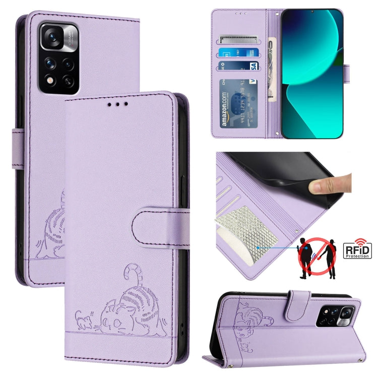Cat Rat Embossed Pattern RFID Leather Phone Case with Lanyard, For Xiaomi Redmi Note 11 Pro+ 5G Global, For Xiaomi POCO X4 NFC 5G, For Xiaomi Redmi Note 11S 5G, For Xiaomi Redmi 10A, For Xiaomi Redmi 10 4G 2021 Global, For Xiaomi Redmi 10 2022 Global  ...