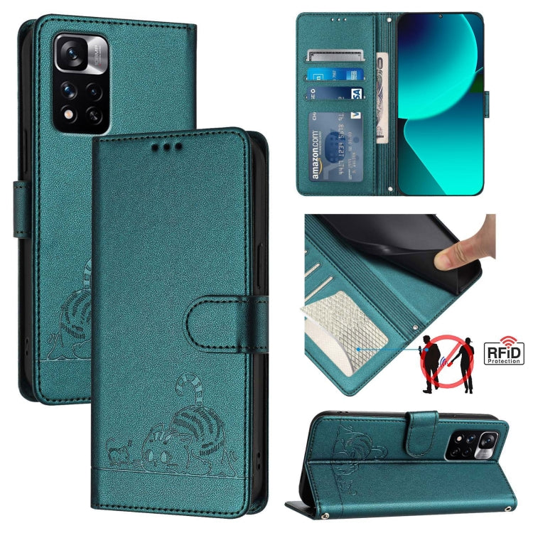 Cat Rat Embossed Pattern RFID Leather Phone Case with Lanyard, For Xiaomi Redmi Note 11 Pro+ 5G Global, For Xiaomi POCO X4 NFC 5G, For Xiaomi Redmi Note 11S 5G, For Xiaomi Redmi 10A, For Xiaomi Redmi 10 4G 2021 Global, For Xiaomi Redmi 10 2022 Global  ...