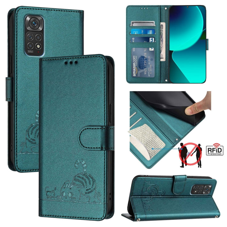 Cat Rat Embossed Pattern RFID Leather Phone Case with Lanyard, For Xiaomi Redmi Note 11 Pro+ 5G Global, For Xiaomi POCO X4 NFC 5G, For Xiaomi Redmi Note 11S 5G, For Xiaomi Redmi 10A, For Xiaomi Redmi 10 4G 2021 Global, For Xiaomi Redmi 10 2022 Global  ...