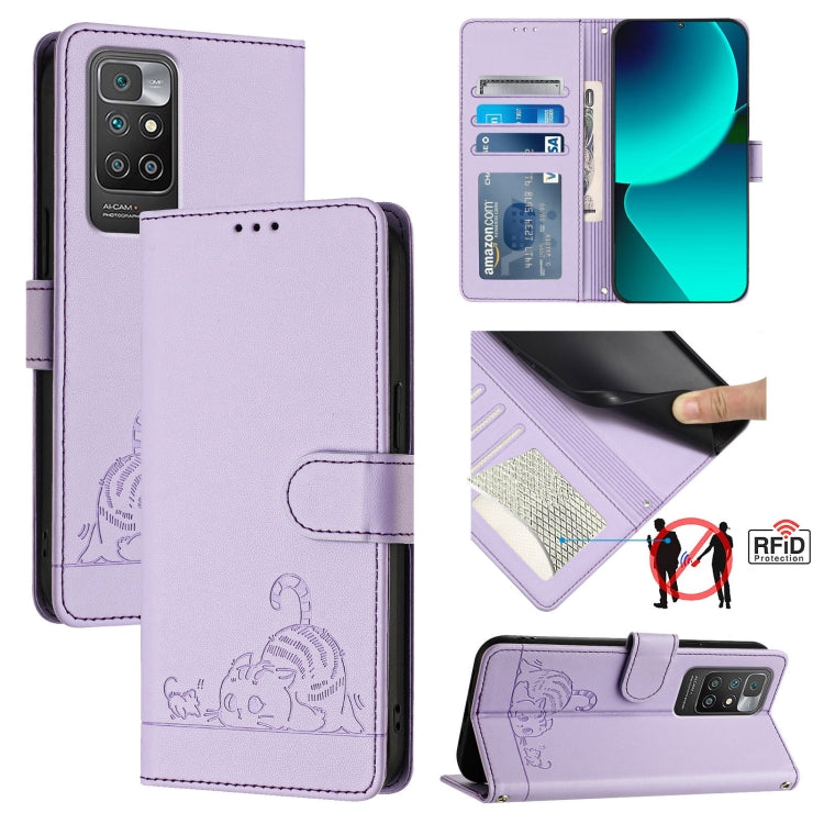 Cat Rat Embossed Pattern RFID Leather Phone Case with Lanyard, For Xiaomi Redmi Note 11 Pro+ 5G Global, For Xiaomi POCO X4 NFC 5G, For Xiaomi Redmi Note 11S 5G, For Xiaomi Redmi 10A, For Xiaomi Redmi 10 4G 2021 Global, For Xiaomi Redmi 10 2022 Global  ...
