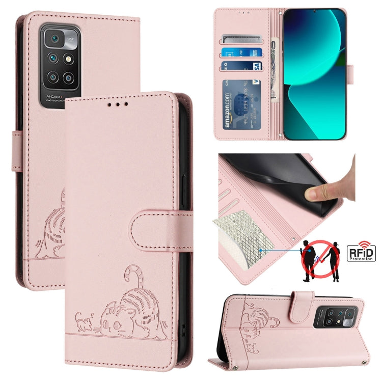 Cat Rat Embossed Pattern RFID Leather Phone Case with Lanyard, For Xiaomi Redmi Note 11 Pro+ 5G Global, For Xiaomi POCO X4 NFC 5G, For Xiaomi Redmi Note 11S 5G, For Xiaomi Redmi 10A, For Xiaomi Redmi 10 4G 2021 Global, For Xiaomi Redmi 10 2022 Global  ...