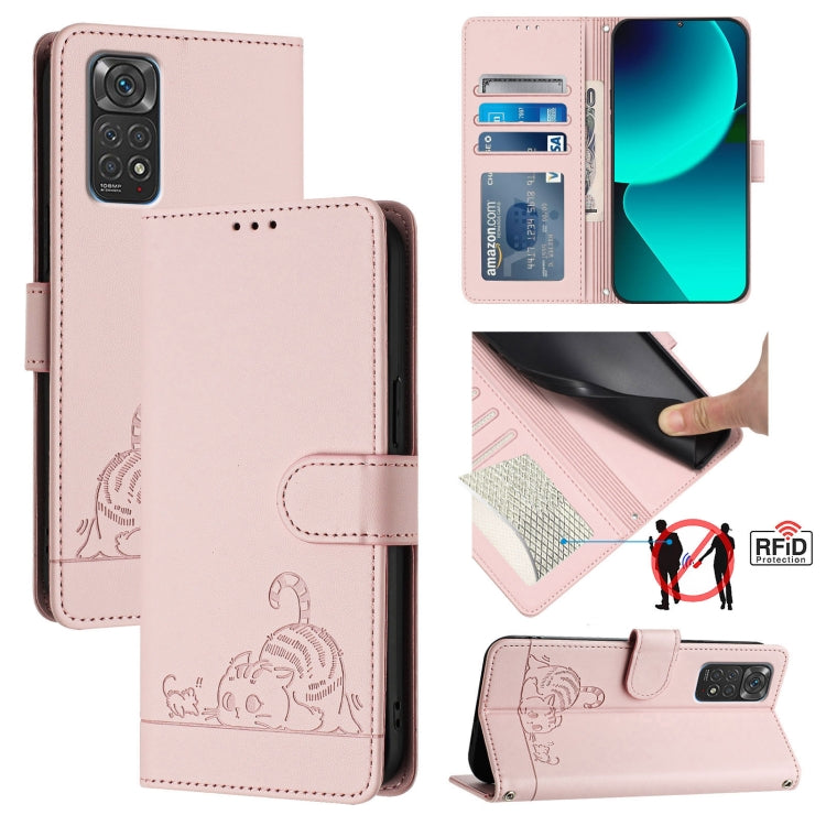 Cat Rat Embossed Pattern RFID Leather Phone Case with Lanyard, For Xiaomi Redmi Note 11 Pro+ 5G EU Version, For Xiaomi POCO M4 Pro 5G, For Xiaomi Redmi 9A / 9i / 9AT, For Xiaomi Redmi 9 Prime India, For Xiaomi Redmi Note 10 5G, For Xiaomi POCO M3 Pro  ...