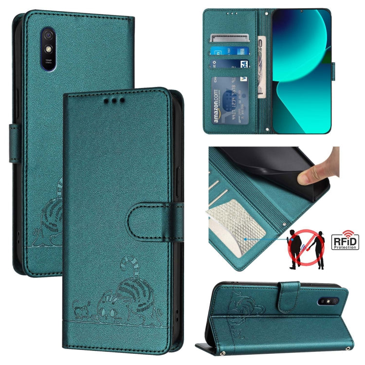Cat Rat Embossed Pattern RFID Leather Phone Case with Lanyard, For Xiaomi Redmi Note 11 Pro+ 5G EU Version, For Xiaomi POCO M4 Pro 5G, For Xiaomi Redmi 9A / 9i / 9AT, For Xiaomi Redmi 9 Prime India, For Xiaomi Redmi Note 10 5G, For Xiaomi POCO M3 Pro  ...