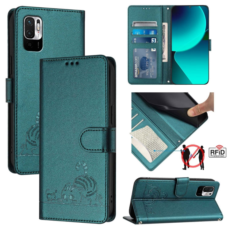 Cat Rat Embossed Pattern RFID Leather Phone Case with Lanyard, For Xiaomi Redmi Note 11 Pro+ 5G EU Version, For Xiaomi POCO M4 Pro 5G, For Xiaomi Redmi 9A / 9i / 9AT, For Xiaomi Redmi 9 Prime India, For Xiaomi Redmi Note 10 5G, For Xiaomi POCO M3 Pro  ...