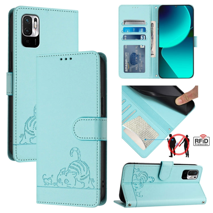 Cat Rat Embossed Pattern RFID Leather Phone Case with Lanyard, For Xiaomi Redmi Note 11 Pro+ 5G EU Version, For Xiaomi POCO M4 Pro 5G, For Xiaomi Redmi 9A / 9i / 9AT, For Xiaomi Redmi 9 Prime India, For Xiaomi Redmi Note 10 5G, For Xiaomi POCO M3 Pro  ...