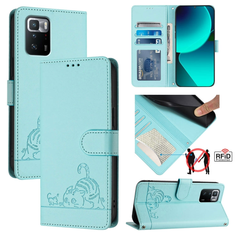 Cat Rat Embossed Pattern RFID Leather Phone Case with Lanyard, For Xiaomi Redmi Note 11 Pro+ 5G EU Version, For Xiaomi POCO M4 Pro 5G, For Xiaomi Redmi 9A / 9i / 9AT, For Xiaomi Redmi 9 Prime India, For Xiaomi Redmi Note 10 5G, For Xiaomi POCO M3 Pro  ...