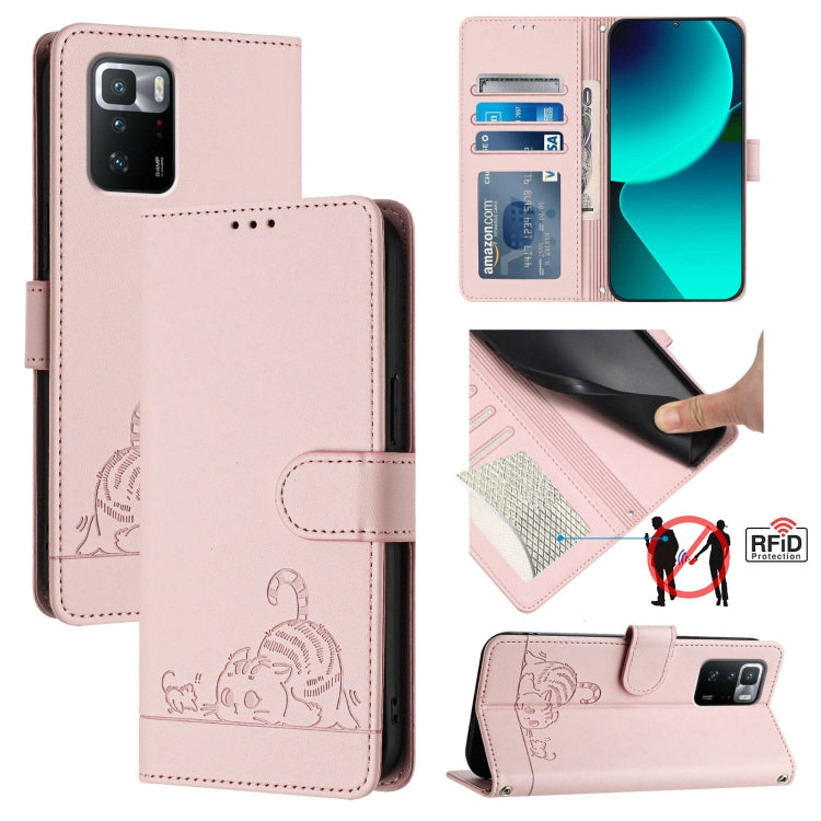 Cat Rat Embossed Pattern RFID Leather Phone Case with Lanyard, For Xiaomi Redmi Note 11 Pro+ 5G EU Version, For Xiaomi POCO M4 Pro 5G, For Xiaomi Redmi 9A / 9i / 9AT, For Xiaomi Redmi 9 Prime India, For Xiaomi Redmi Note 10 5G, For Xiaomi POCO M3 Pro  ...