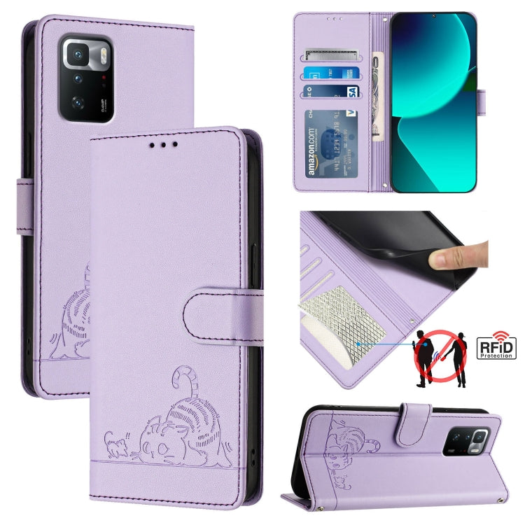 Cat Rat Embossed Pattern RFID Leather Phone Case with Lanyard, For Xiaomi Redmi Note 11 Pro+ 5G EU Version, For Xiaomi POCO M4 Pro 5G, For Xiaomi Redmi 9A / 9i / 9AT, For Xiaomi Redmi 9 Prime India, For Xiaomi Redmi Note 10 5G, For Xiaomi POCO M3 Pro  ...