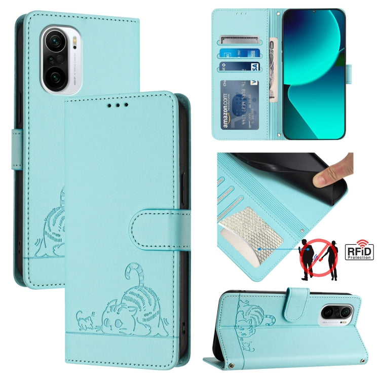 Cat Rat Embossed Pattern RFID Leather Phone Case with Lanyard, For Xiaomi Mi 11X / 11X Pro, For Xiaomi Redmi Note 10s 4G, For Xiaomi Redmi Note 10 Pro Max, For Xiaomi Redmi Note 10 Pro India, For Xiaomi Redmi Note 10 Pro 4G, For Xiaomi Redmi Note 10 4G...
