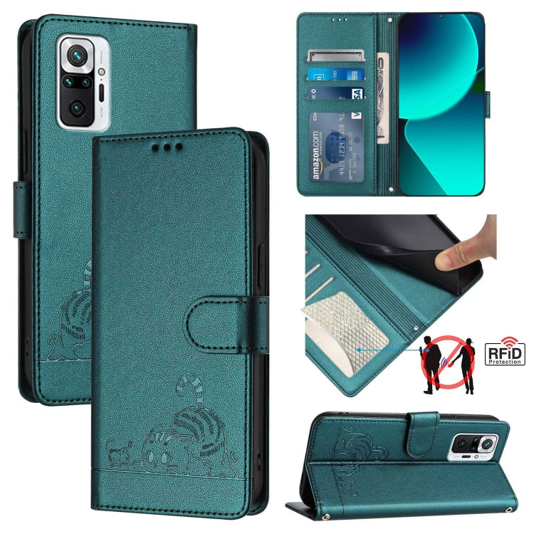 Cat Rat Embossed Pattern RFID Leather Phone Case with Lanyard, For Xiaomi Mi 11X / 11X Pro, For Xiaomi Redmi Note 10s 4G, For Xiaomi Redmi Note 10 Pro Max, For Xiaomi Redmi Note 10 Pro India, For Xiaomi Redmi Note 10 Pro 4G, For Xiaomi Redmi Note 10 4G...
