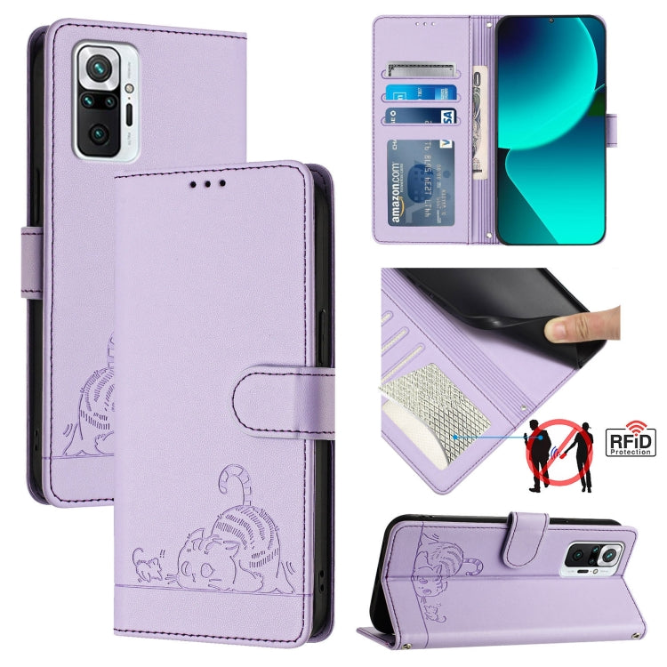 Cat Rat Embossed Pattern RFID Leather Phone Case with Lanyard, For Xiaomi Mi 11X / 11X Pro, For Xiaomi Redmi Note 10s 4G, For Xiaomi Redmi Note 10 Pro Max, For Xiaomi Redmi Note 10 Pro India, For Xiaomi Redmi Note 10 Pro 4G, For Xiaomi Redmi Note 10 4G...
