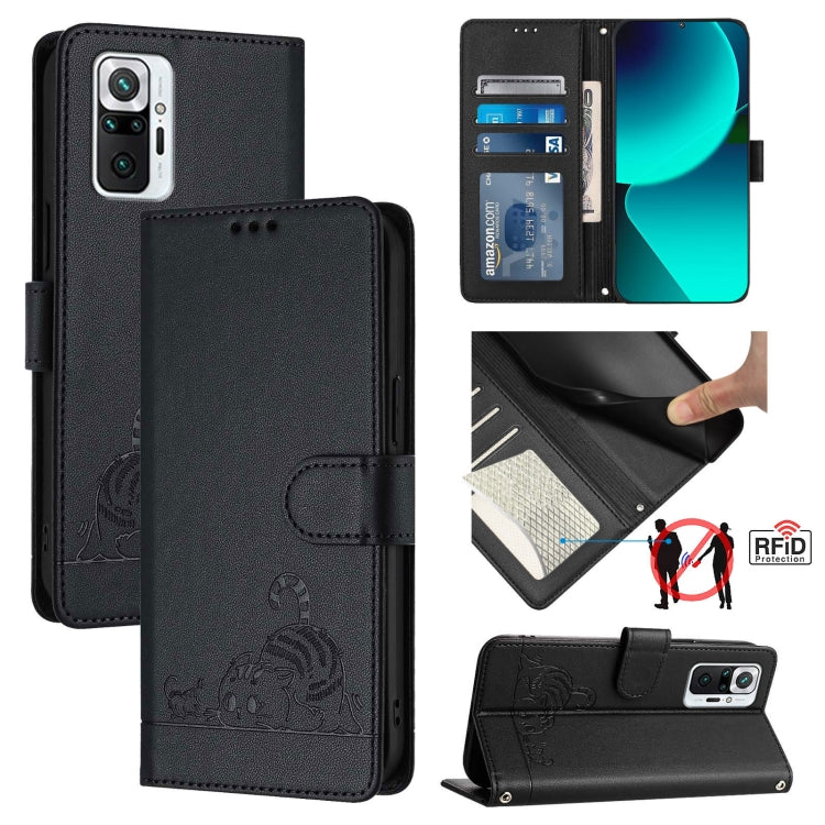 Cat Rat Embossed Pattern RFID Leather Phone Case with Lanyard, For Xiaomi Mi 11X / 11X Pro, For Xiaomi Redmi Note 10s 4G, For Xiaomi Redmi Note 10 Pro Max, For Xiaomi Redmi Note 10 Pro India, For Xiaomi Redmi Note 10 Pro 4G, For Xiaomi Redmi Note 10 4G...