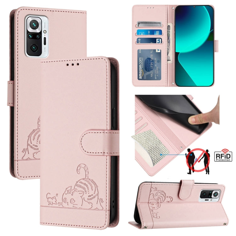 Cat Rat Embossed Pattern RFID Leather Phone Case with Lanyard, For Xiaomi Mi 11X / 11X Pro, For Xiaomi Redmi Note 10s 4G, For Xiaomi Redmi Note 10 Pro Max, For Xiaomi Redmi Note 10 Pro India, For Xiaomi Redmi Note 10 Pro 4G, For Xiaomi Redmi Note 10 4G...