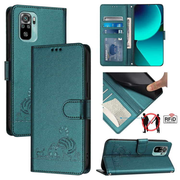 Cat Rat Embossed Pattern RFID Leather Phone Case with Lanyard, For Xiaomi Mi 11X / 11X Pro, For Xiaomi Redmi Note 10s 4G, For Xiaomi Redmi Note 10 Pro Max, For Xiaomi Redmi Note 10 Pro India, For Xiaomi Redmi Note 10 Pro 4G, For Xiaomi Redmi Note 10 4G...