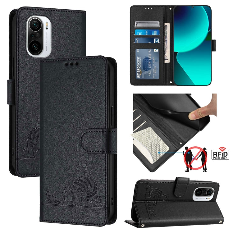 Cat Rat Embossed Pattern RFID Leather Phone Case with Lanyard, For Xiaomi Mi 11X / 11X Pro, For Xiaomi Redmi Note 10s 4G, For Xiaomi Redmi Note 10 Pro Max, For Xiaomi Redmi Note 10 Pro India, For Xiaomi Redmi Note 10 Pro 4G, For Xiaomi Redmi Note 10 4G...