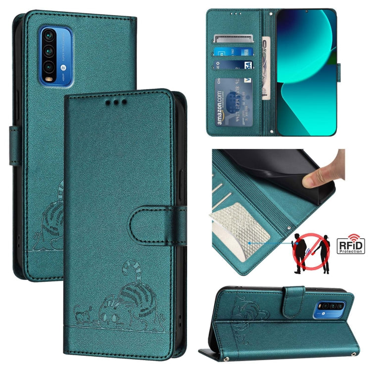 Cat Rat Embossed Pattern RFID Leather Phone Case with Lanyard, For Xiaomi Redmi 9T Global, For Xiaomi POCO M3, For Xiaomi Redmi Note 9T Global, For Xiaomi Redmi Note 9 4G Global, For Xiaomi Redmi 10X 4G, For Xiaomi Redmi Note 9S  4G                    ...