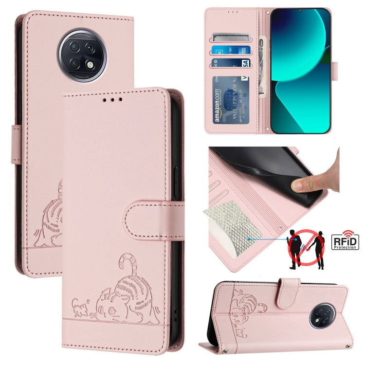 Cat Rat Embossed Pattern RFID Leather Phone Case with Lanyard, For Xiaomi Redmi 9T Global, For Xiaomi POCO M3, For Xiaomi Redmi Note 9T Global, For Xiaomi Redmi Note 9 4G Global, For Xiaomi Redmi 10X 4G, For Xiaomi Redmi Note 9S  4G                    ...