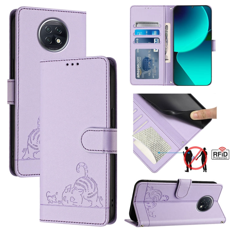 Cat Rat Embossed Pattern RFID Leather Phone Case with Lanyard, For Xiaomi Redmi 9T Global, For Xiaomi POCO M3, For Xiaomi Redmi Note 9T Global, For Xiaomi Redmi Note 9 4G Global, For Xiaomi Redmi 10X 4G, For Xiaomi Redmi Note 9S  4G                    ...