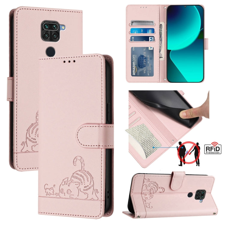 Cat Rat Embossed Pattern RFID Leather Phone Case with Lanyard, For Xiaomi Redmi 9T Global, For Xiaomi POCO M3, For Xiaomi Redmi Note 9T Global, For Xiaomi Redmi Note 9 4G Global, For Xiaomi Redmi 10X 4G, For Xiaomi Redmi Note 9S  4G                    ...